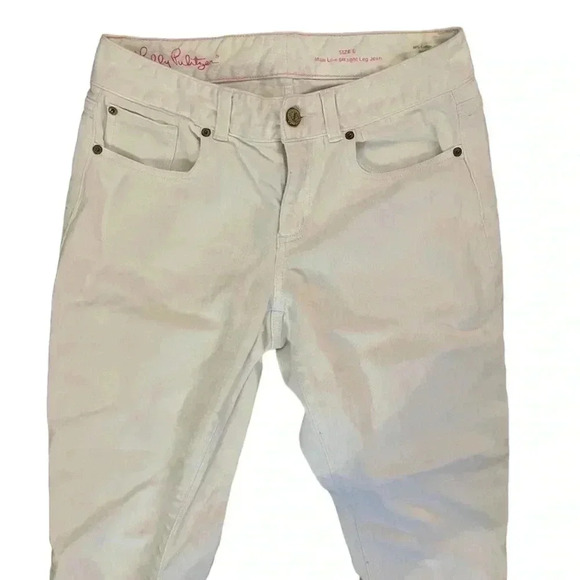 Lilly Pulitzer Women's Cream Jeans Size 6 Minn Low Straight Leg Denim - Picture 2 of 5